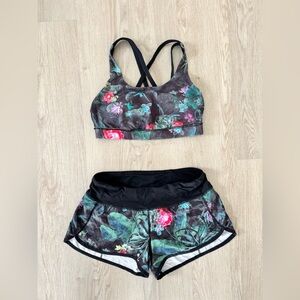 Lululemon Activewear Set - Floral Sports Bra & Shorts
